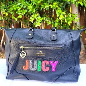 Juicy Couture Black Satchel Bag Glitter Studded Colored Letters JUICY Logo Print